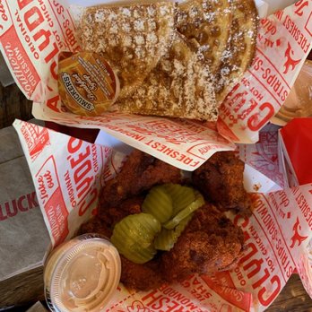 Clyde's Hot Chicken - 6 piece hot as cluck chicken wings and a side of waffles - Chicken Shop Near Me - Fullerton, California
