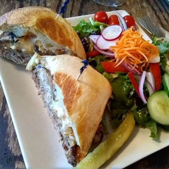 Alice's Village Cafe - BBQ beef and mushroom sandwich with side salad ($13 + $1 side upgrade). - Cafes Near Me - Ottawa, Ontario Alice's Village Cafe - BBQ beef and mushroom sandwich with side salad ($13 + $1 side upgrade). - Cafes Near Me - Ottawa, Ontario