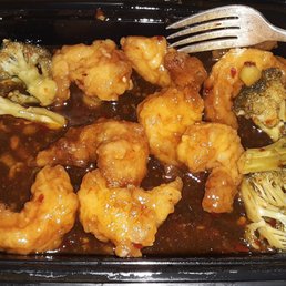 General Tao shrimp and very sad broccoli. General Tao shrimp and very sad broccoli.