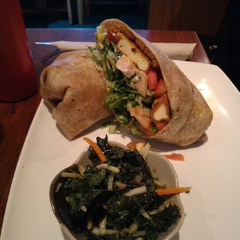 Fresh on Eglinton - Tofu steaks and soy bacon in a giant wrap? Now, that's what i'm talking about! packed full of flavour without a sloppy over-flow of sauce! - Vegan Near Me - Toronto, Ontario