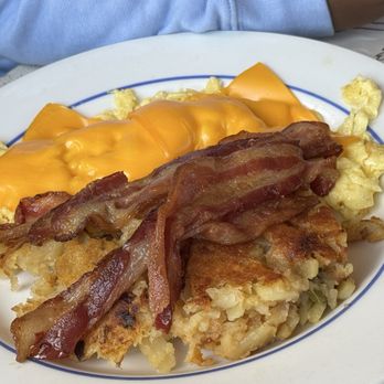 Atlantic Diner - 2 Eggs Any Style with Meat Bacon and cheese and homefries - American Near Me - Richmond Hill, New York