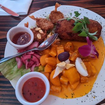 Sabor Peru - Assorted Appetizer Platter: Camarones Coco, Papa Rellena, and Huancaina - Peruvian Near Me - Caldwell, New Jersey
