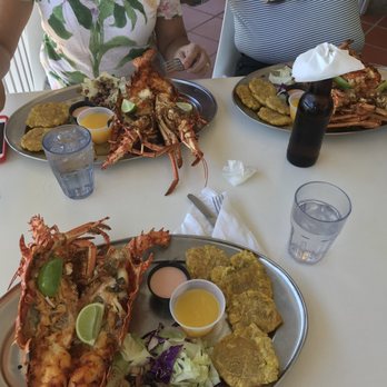 La Parrilla - 3 caribbean lobsters with fried green plantains - Latin American Near Me - Luquillo, Puerto Rico