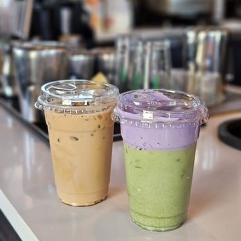 Coffee Republic - ig: munchyful  left to right - salty dog and a seasonal drink: matcha latte with ube+lavender foam (i asked for no lav) - Coffee & Tea Near Me - Rockville, Maryland