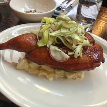 Radiator Whiskey - 1/2 smoked chicken with whiskey glaze, potato salad and spring vegetables - New American Near Me - Seattle, Washington Radiator Whiskey - 1/2 smoked chicken with whiskey glaze, potato salad and spring vegetables - New American Near Me - Seattle, Washington
