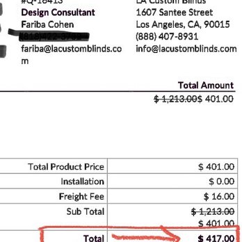 LA Custom Blinds - Closeup of receipt - Shades & Blinds Near Me - Los Angeles, California LA Custom Blinds - Closeup of receipt - Shades & Blinds Near Me - Los Angeles, California