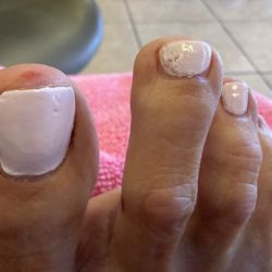 Pink Nails - Look how she filed my SKIN on big toe !!!!!!!