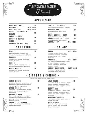 Menu photo 1 Yusef's Middle Eastern Restaurant Grocery & Deli Phoenix, AZ Menu photo 1 Yusef's Middle Eastern Restaurant Grocery & Deli Phoenix, AZ