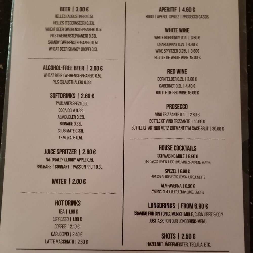 Alles Wurscht - English drink menu - Curry Sausage Near Me - Munich, BY