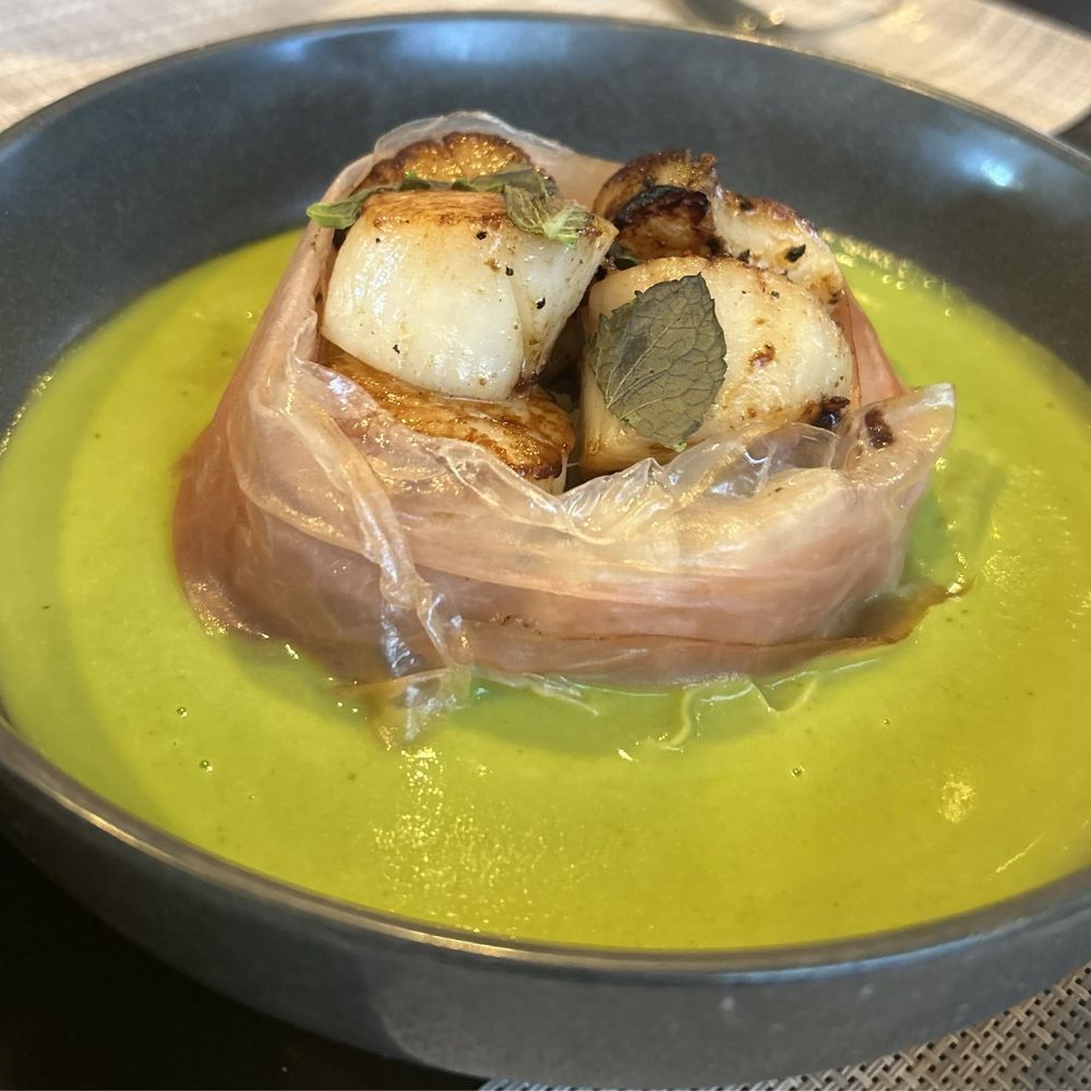 Lago Enoteca - Scallops wrapped in prosciutto in a pea puree - Italian Near Me - Ashtabula, Ohio