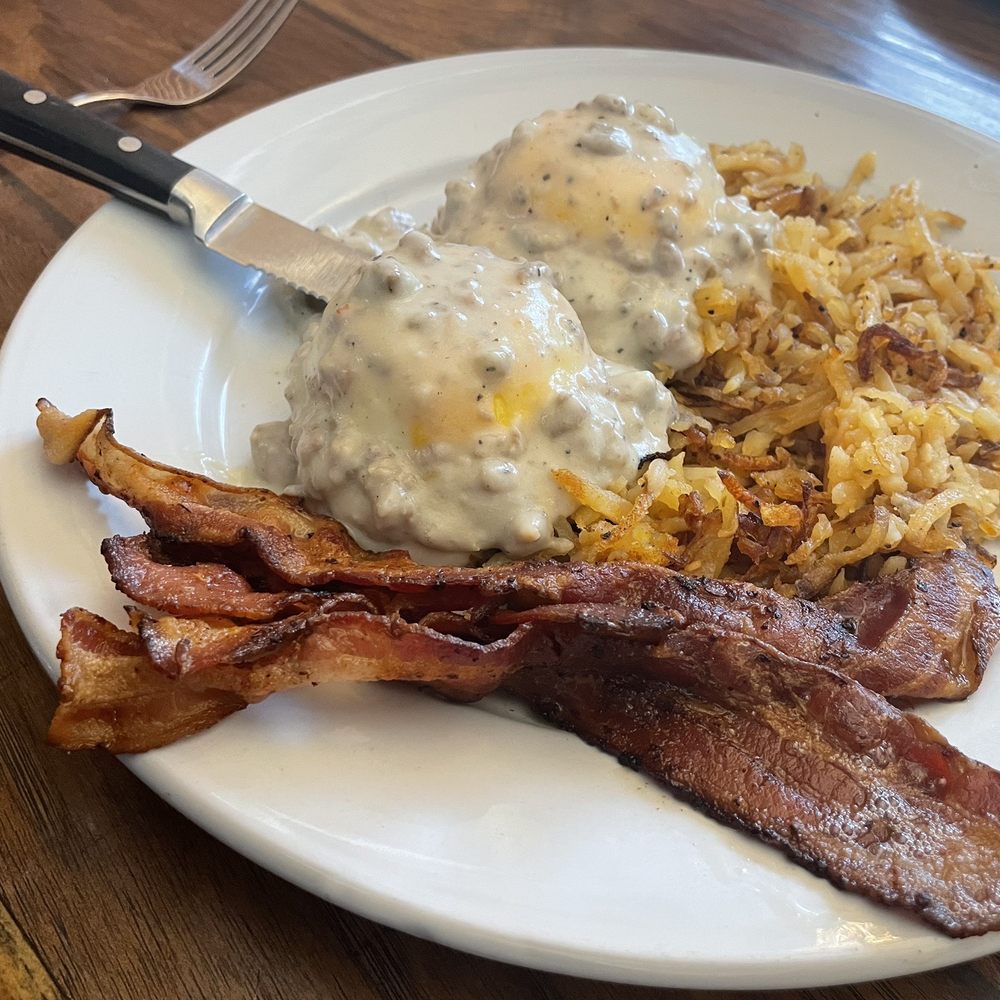 Center Street Nook - Country Benedict with a side of bacon. - Breakfast & Brunch Near Me - Jupiter, Florida Center Street Nook - Country Benedict with a side of bacon. - Breakfast & Brunch Near Me - Jupiter, Florida