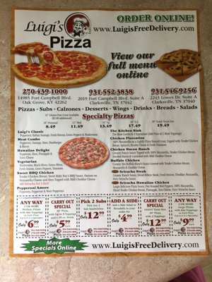Menu photo 2 Luigi's Pizza Clarksville, TN
