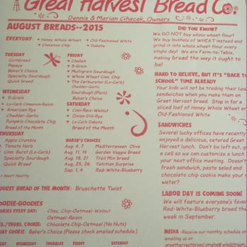 Great Harvest Bread Company - Dundee - The August menu 2015 - Bakeries Near Me - Omaha, Nebraska Great Harvest Bread Company - Dundee - The August menu 2015 - Bakeries Near Me - Omaha, Nebraska