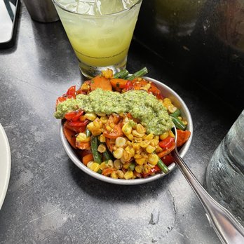 Work & Class - Steamed vegetables with Almond pesto. - New American Near Me - Denver, Colorado