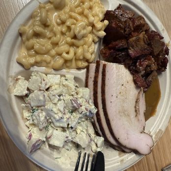 Little Miss BBQ - Two 2 Meat Plate with chopped brisket, turkey, mac, potato salad - Barbeque Near Me - Phoenix, Arizona Little Miss BBQ - Two 2 Meat Plate with chopped brisket, turkey, mac, potato salad - Barbeque Near Me - Phoenix, Arizona