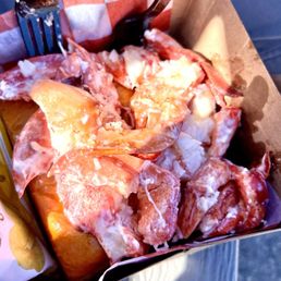 Two of the mixed lobster rolls with mayo and melted butter. Yum!