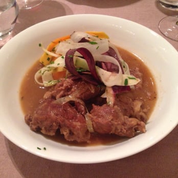 La Part des Anges - Braised pork cheeks with carrot purée and calvados broth. Melts in your mouth. - French Near Me - Chinon, 37 La Part des Anges - Braised pork cheeks with carrot purée and calvados broth. Melts in your mouth. - French Near Me - Chinon, 37