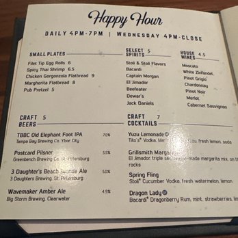 Grillsmith - Carrollwood - Happy hour menu includes food and drinks - daily 4-7 and Wednesday 4-close - Steakhouses Near Me - Tampa, Florida