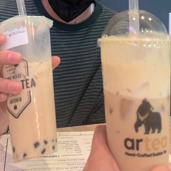 Artea - Oolong Milk Tea - Large and Milk tea w/boba and Creme Brûlée topping Large - Bubble Tea Near Me - San Antonio, Texas