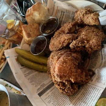 La Lucha - Half an order of fried chicken with biscuits (fried chicken was good but not worth $19) - Seafood Near Me - Houston, Texas