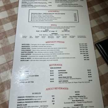Vincitorios - Back of menu - Italian Near Me - Tempe, Arizona