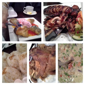 Gerry's Grill - clockwise top rt BBQ Squid, Bicol Express, Crispy Pata, Garlic Fried Rice and Fried Halo Halo - Filipino Near Me - Artesia, California Gerry's Grill - clockwise top rt BBQ Squid, Bicol Express, Crispy Pata, Garlic Fried Rice and Fried Halo Halo - Filipino Near Me - Artesia, California