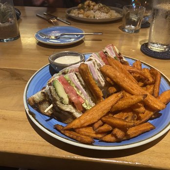 Beach House - Club Sandwich with sweet potato fries - Bars Near Me - Pompano Beach, Florida