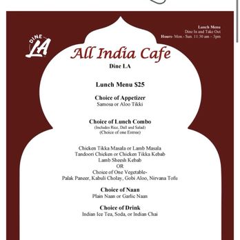 All India Cafe - DineLA menu - Indian Near Me - Pasadena, California All India Cafe - DineLA menu - Indian Near Me - Pasadena, California