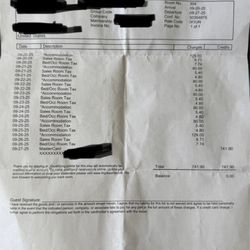 Holiday Inn Express Boone - Receipt on September 27th paying for 7 night's stay.