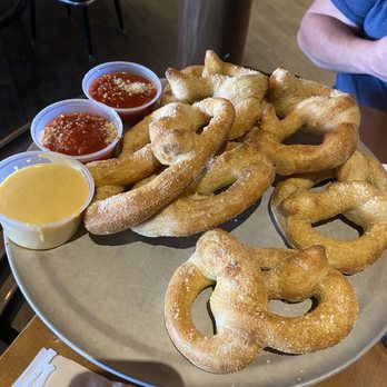Mellow Mushroom Rocky River - Pretzels with marinara and Beer Cheese - Pizza Near Me - Rocky River, Ohio Mellow Mushroom Rocky River - Pretzels with marinara and Beer Cheese - Pizza Near Me - Rocky River, Ohio
