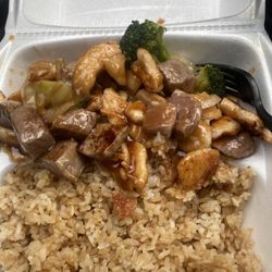 Hibachi chicken and steak with veggies