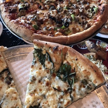 Dan's Pizza - The Works pizza and the Caprina - extra crispy! - Pizza Near Me - Webster, Texas
