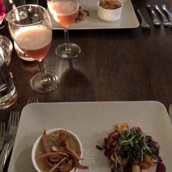 Harvest Beat - Smoked harissa parsnip bisque with parsnip chips and butternut squash apple pomegranate seed salad - Vegetarian Near Me - Seattle, Washington Harvest Beat - Smoked harissa parsnip bisque with parsnip chips and butternut squash apple pomegranate seed salad - Vegetarian Near Me - Seattle, Washington