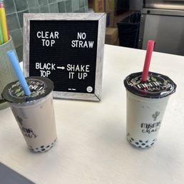 Assam milk tea and pistachio latte both large size Assam milk tea and pistachio latte both large size
