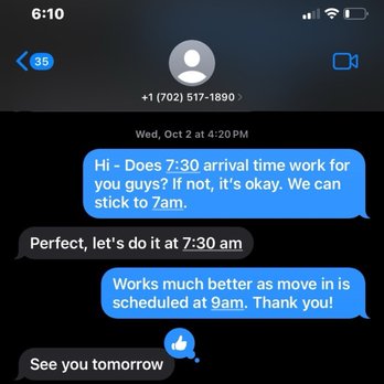 Nevada Movers - Proof of scheduled 7:30am scheduled move. - Movers Near Me