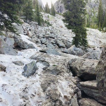 Delta Lake - Trail up to Delta Lake; rough and rocky. Hard snow, but slippery - Lakes Near Me