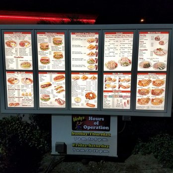 Vicky's Jurupa Valley - Easy to read menu board. Enlarge for better view of variety and prices. - American Near Me - Riverside, California Vicky's Jurupa Valley - Easy to read menu board. Enlarge for better view of variety and prices. - American Near Me - Riverside, California