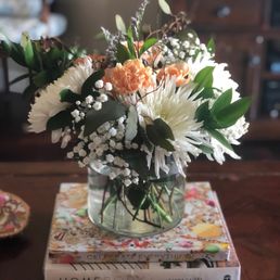 Actual flowers with carnations and baby's breath