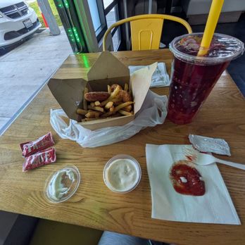 Pure Tea Bar - My lunch fish and chips and strawberry lychee tea drink - Bubble Tea Near Me - San Jose, California Pure Tea Bar - My lunch fish and chips and strawberry lychee tea drink - Bubble Tea Near Me - San Jose, California