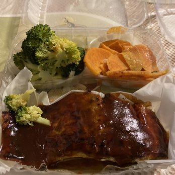Mother’s Seafood & More - BBQ grilled Salmom with sweet potatoes and Steamed Broccoli - Seafood Near Me - Brooklyn, New York
