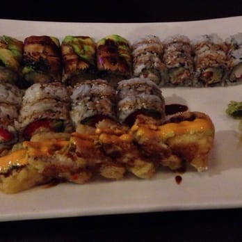 Sushi Mido - Dragon roll, spicy octopus, lobster roll in the middle and the dinosaur roll at the bottom of the picture. - Japanese Near Me - Shawnee, Kansas Sushi Mido - Dragon roll, spicy octopus, lobster roll in the middle and the dinosaur roll at the bottom of the picture. - Japanese Near Me - Shawnee, Kansas