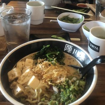 JINYA Ramen Bar - Fishers - Spicy Creamy Vegan Ramen, edamame, and green ginger tea - Ramen Near Me - Fishers, Indiana
