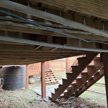 Handy Electrician - PVC Conduit hanging between deck joists was already drooping--no support - Electricians Near Me - Atlanta, Georgia