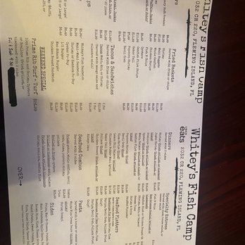 Whiteys Fish Camp - New COVID menu - Seafood Near Me - Fleming Island, Florida