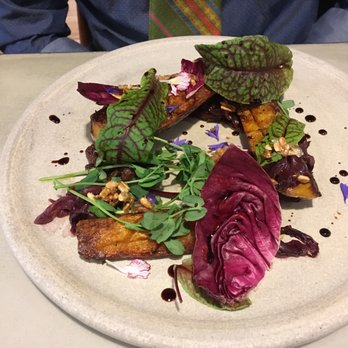 Table X - roasted butternut squash: onion chutney, aged balsamico, radicchio and sunflower seed - AMAZING - New American Near Me - Salt Lake City, Utah Table X - roasted butternut squash: onion chutney, aged balsamico, radicchio and sunflower seed - AMAZING - New American Near Me - Salt Lake City, Utah