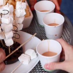 We had a drinking chocolate and marshmallow eating party for our Kickstarter - action shot!