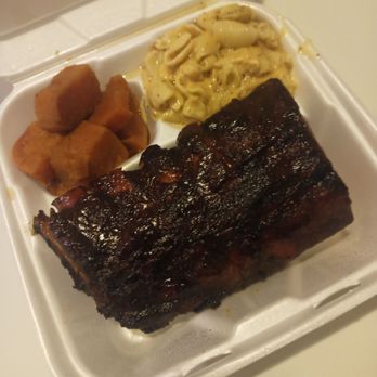 Uncle Andre's BBQ - Half rack of baby backs, Mac and cheese, and candied yams - Barbeque Near Me - Studio City, California