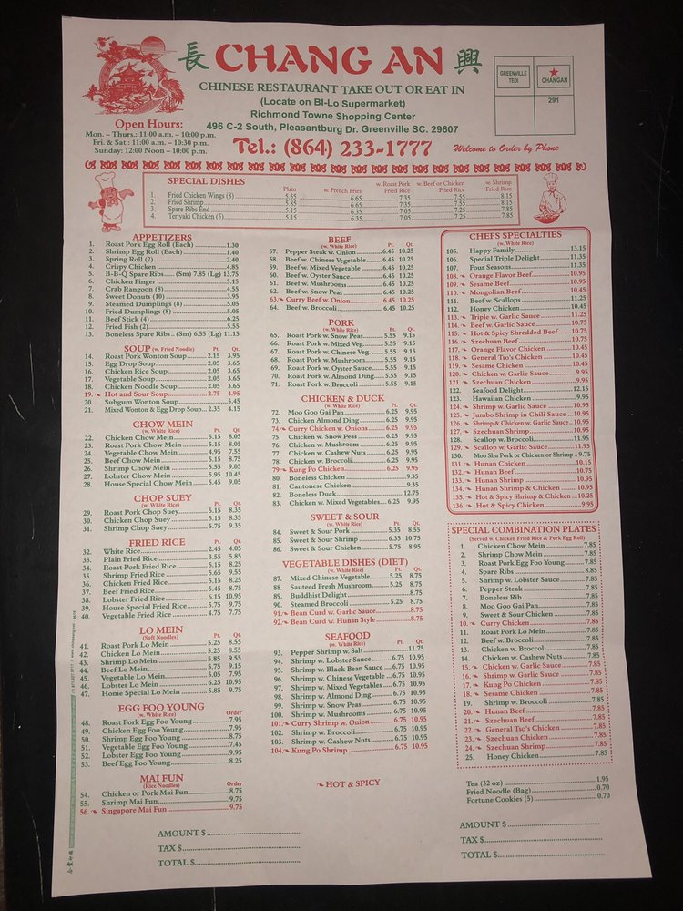 CHANG AN RESTAURANT 11 Reviews Chinese 496 S Pleasantburg Dr