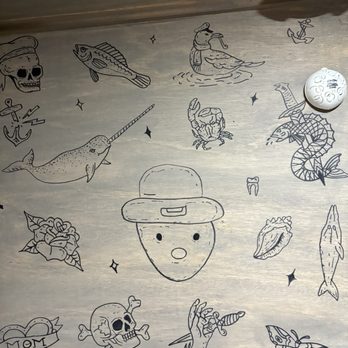 Squid Ink Eclectic Eats & Drinks - The best bathroom wall art I've ever seen - Gastropubs Near Me - Mobile, Alabama