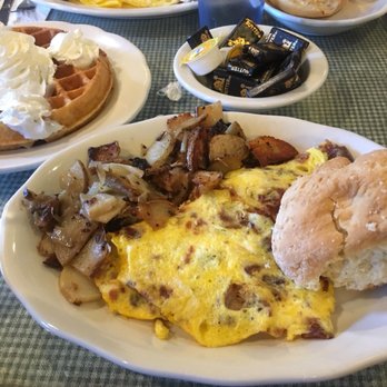 Hot Biscuit Diner - Veggie and cheese omelette with hash browns and a biscuit. - Breakfast & Brunch Near Me - Ticonderoga, New York Hot Biscuit Diner - Veggie and cheese omelette with hash browns and a biscuit. - Breakfast & Brunch Near Me - Ticonderoga, New York